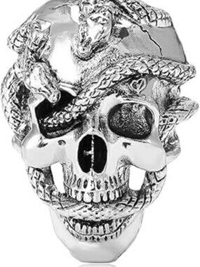 NEW Punk Skull Snake Brooch Gothic Skull Head Wrapping Snake Brooch Silver